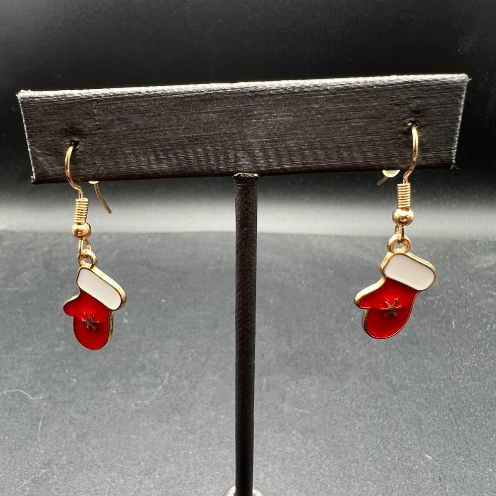 Holiday Womens Christmas Red Mitten Earrings Winter Snowflake Cute Festive Gift